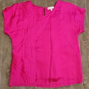 Worn once Doo. Ri Barbie pink all silk blouse with layers of raw silk